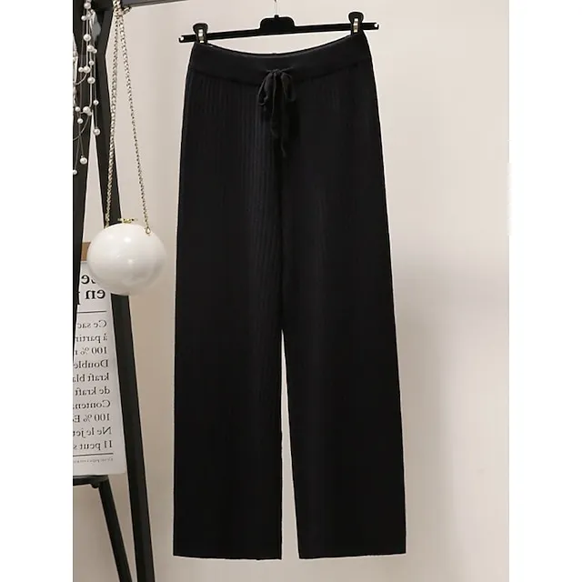 Women’s Wide Leg Pants Trousers Plain Full Length Micro-elastic High Waist Fashion Streetwear Street Daily Apricot Black One-Size Fall Winter 029379646bb2f72f7df41cc5bf191f24