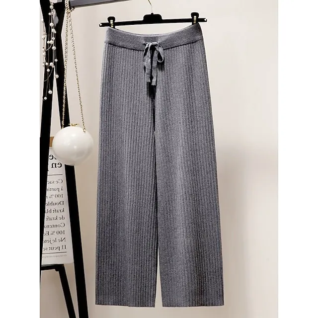 Women’s Wide Leg Pants Trousers Plain Full Length Micro-elastic High Waist Fashion Streetwear Street Daily Apricot Black One-Size Fall Winter 71304a43396703f13a1bf055fff791c1