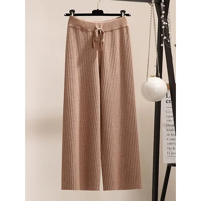 Women’s Wide Leg Pants Trousers Plain Full Length Micro-elastic High Waist Fashion Streetwear Street Daily Apricot Black One-Size Fall Winter 764dd23ff9a861abfa0068928b7466ff