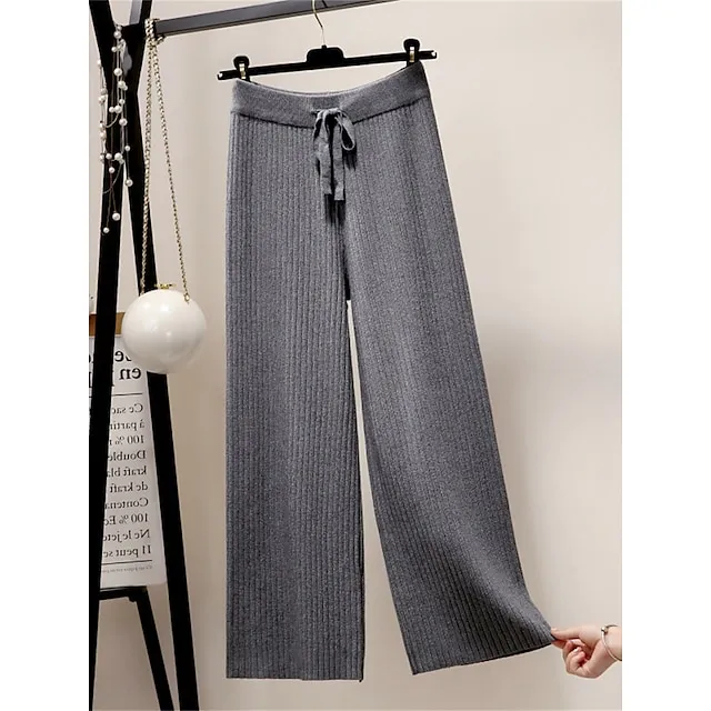 Women’s Wide Leg Pants Trousers Plain Full Length Micro-elastic High Waist Fashion Streetwear Street Daily Apricot Black One-Size Fall Winter 85ea7f628b5dd63ccf36c19a1aa458b1