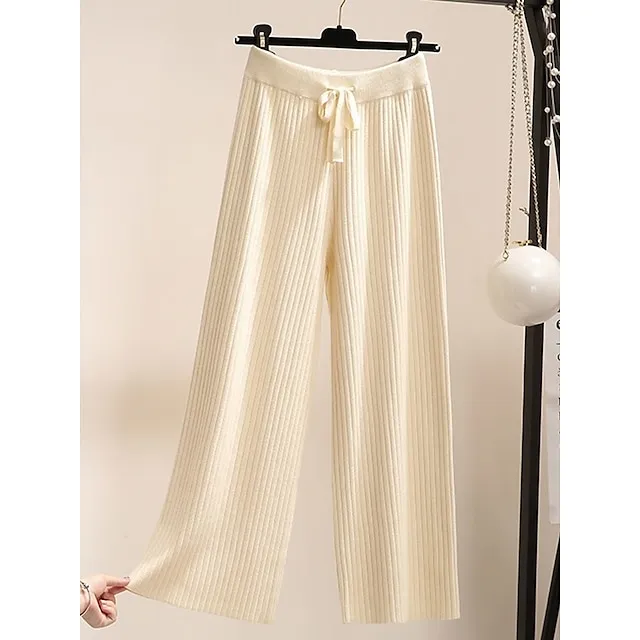 Women’s Wide Leg Pants Trousers Plain Full Length Micro-elastic High Waist Fashion Streetwear Street Daily Apricot Black One-Size Fall Winter 8d067f25c643aee4d77017d5986ec995