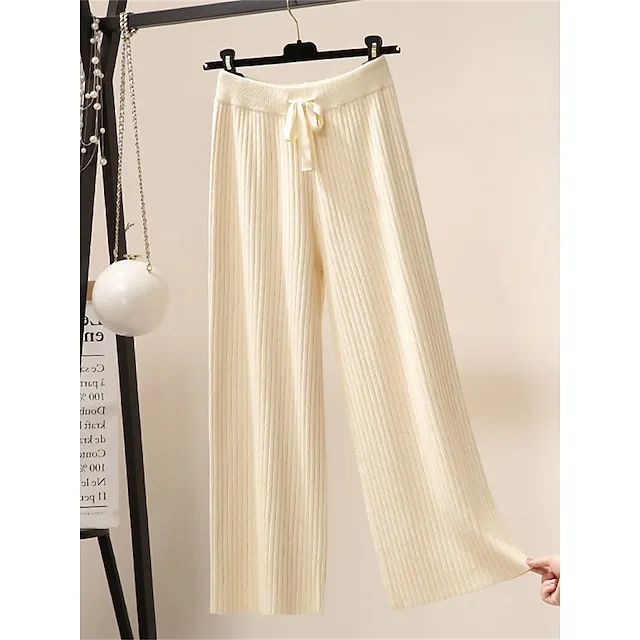 Women's Wide Leg Pants Trousers Plain Full Length Micro-elastic High Waist Fashion Streetwear Street Daily Apricot Black One-Size Fall Winter 9c2833775ab62379b3c4b7a787554e6c