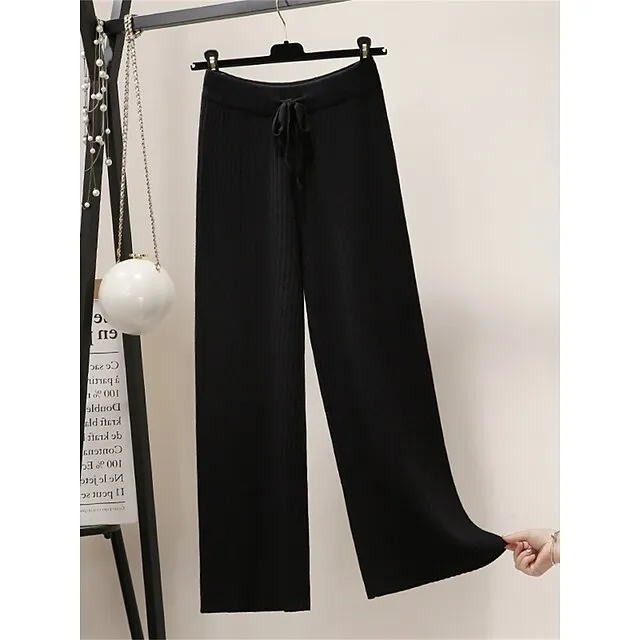 Women’s Wide Leg Pants Trousers Plain Full Length Micro-elastic High Waist Fashion Streetwear Street Daily Apricot Black One-Size Fall Winter ef5717ea0520d049deb2be9d5ec98760