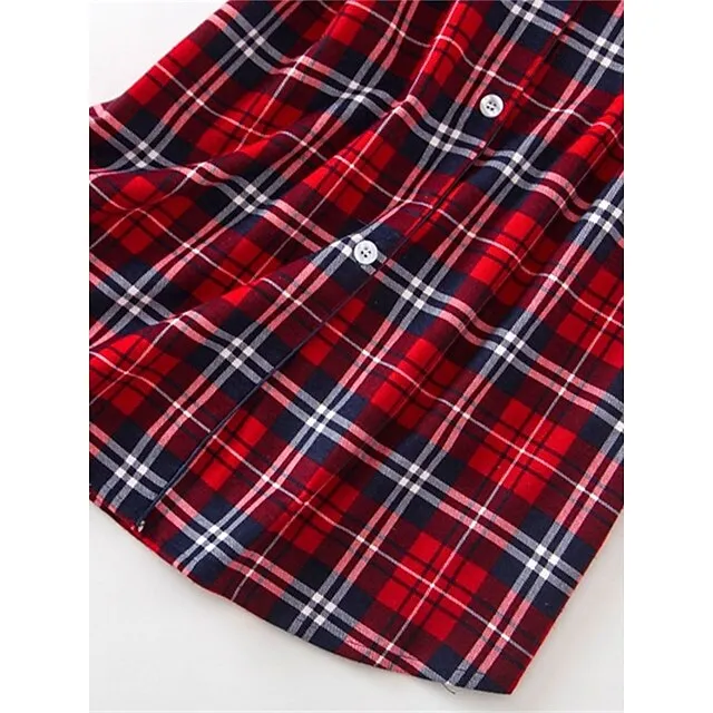 Women’s Pajamas Nightgown Nightshirt Dress Heart Grid / Plaid Simple Basic Casual Home Xmas Daily Cotton Breathable Lapel Long Sleeve Button Pocket Fall Winter White and green plaid-(extended 0342f2fa5da7cdbbac6a9521c2e843d0