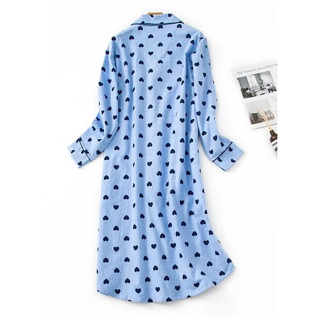 Women’s Pajamas Nightgown Nightshirt Dress Heart Grid / Plaid Simple Basic Casual Home Xmas Daily Cotton Breathable Lapel Long Sleeve Button Pocket Fall Winter White and green plaid-(extended 3b1c7a5c27bd08edff785f8ac0928ce6