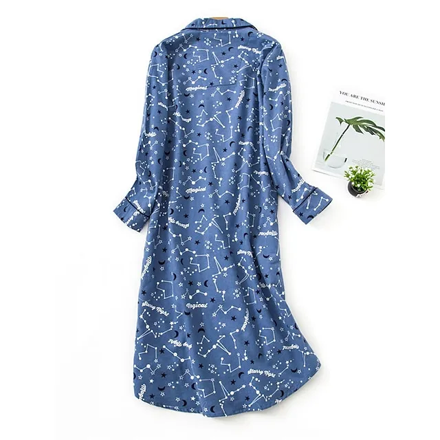 Women’s Pajamas Nightgown Nightshirt Dress Heart Grid / Plaid Simple Basic Casual Home Xmas Daily Cotton Breathable Lapel Long Sleeve Button Pocket Fall Winter White and green plaid-(extended 57e5ac7ef406a7e9047006bcd58c1d77