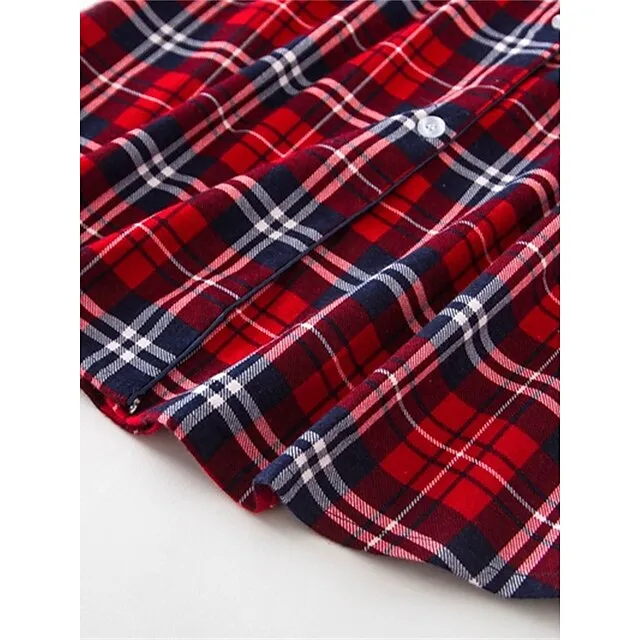 Women’s Pajamas Nightgown Nightshirt Dress Heart Grid / Plaid Simple Basic Casual Home Xmas Daily Cotton Breathable Lapel Long Sleeve Button Pocket Fall Winter White and green plaid-(extended 5df235846cf939e23c2de4acdd00941a