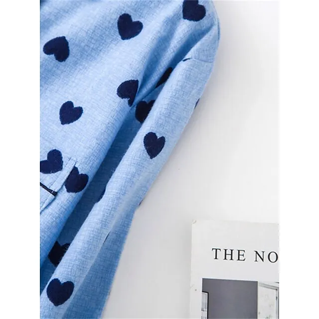 Women’s Pajamas Nightgown Nightshirt Dress Heart Grid / Plaid Simple Basic Casual Home Xmas Daily Cotton Breathable Lapel Long Sleeve Button Pocket Fall Winter White and green plaid-(extended 6a2c6e2e9876fb50be07d7e5c0a3091e