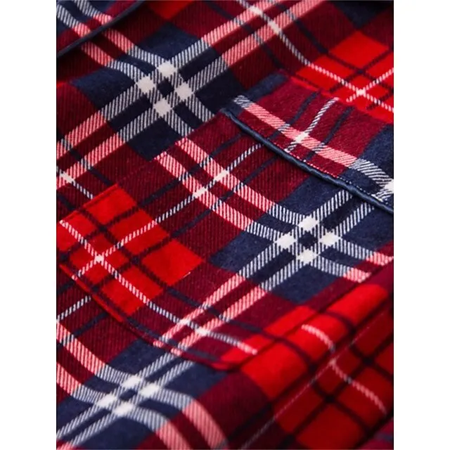 Women’s Pajamas Nightgown Nightshirt Dress Heart Grid / Plaid Simple Basic Casual Home Xmas Daily Cotton Breathable Lapel Long Sleeve Button Pocket Fall Winter White and green plaid-(extended 79abb7fad721d03b7e8c421f1e168895