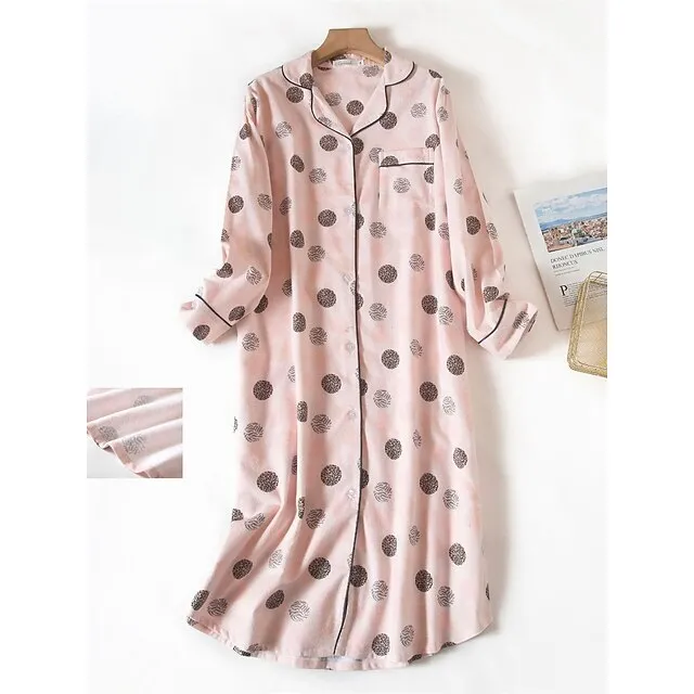 Women’s Pajamas Nightgown Nightshirt Dress Heart Grid / Plaid Simple Basic Casual Home Xmas Daily Cotton Breathable Lapel Long Sleeve Button Pocket Fall Winter White and green plaid-(extended aef234b3ccf982e4e1d2834c7709aa15