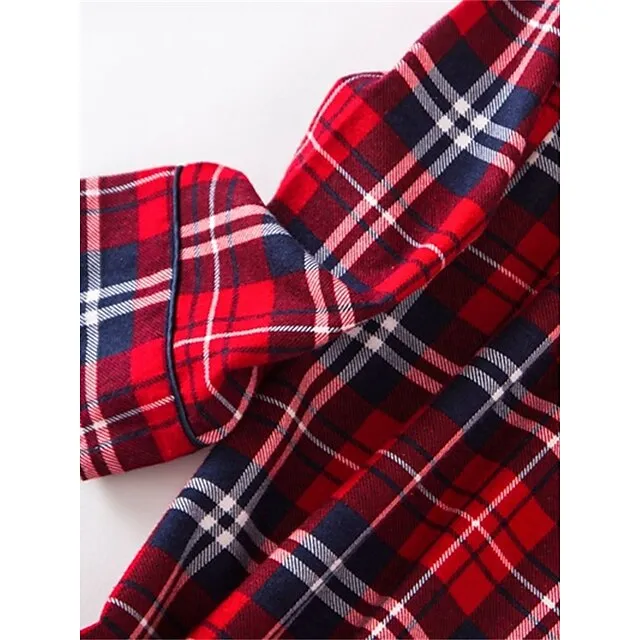Women’s Pajamas Nightgown Nightshirt Dress Heart Grid / Plaid Simple Basic Casual Home Xmas Daily Cotton Breathable Lapel Long Sleeve Button Pocket Fall Winter White and green plaid-(extended bd8c6338daeacbf23750d58e6aeff073