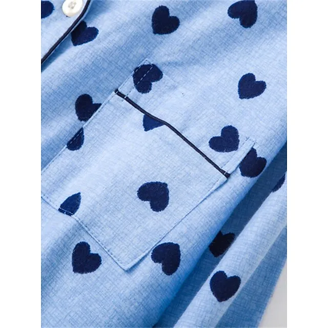 Women’s Pajamas Nightgown Nightshirt Dress Heart Grid / Plaid Simple Basic Casual Home Xmas Daily Cotton Breathable Lapel Long Sleeve Button Pocket Fall Winter White and green plaid-(extended f7caab85c558040d07263914bca2b8df