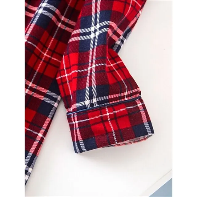 Women’s Pajamas Nightgown Nightshirt Dress Heart Grid / Plaid Simple Basic Casual Home Xmas Daily Cotton Breathable Lapel Long Sleeve Button Pocket Fall Winter White and green plaid-(extended f90fcabd8206181d0ffd8d3d3f7ad67f
