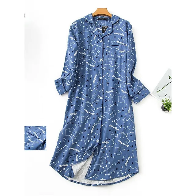 Women’s Pajamas Nightgown Nightshirt Dress Heart Grid / Plaid Simple Basic Casual Home Xmas Daily Cotton Breathable Lapel Long Sleeve Button Pocket Fall Winter White and green plaid-(extended fe3539169232388477f1be358ac45263