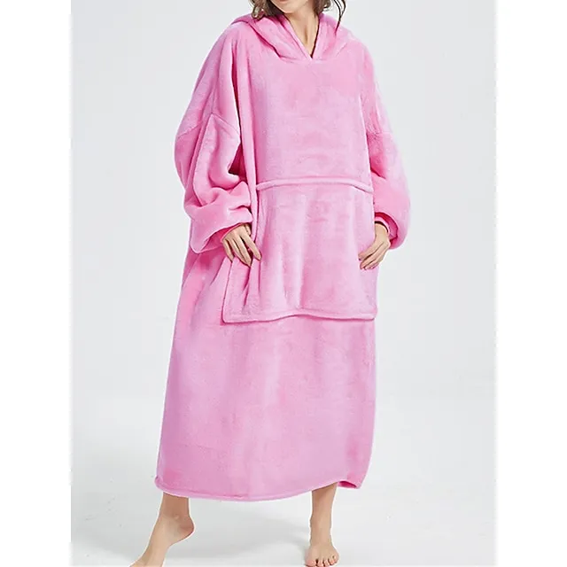 Women’s Fleece Hoodie Blanket Pure Color Plush Casual Comfort Home Daily Bed Flannel Warm Hoodie Long Sleeve Pocket Fall Winter Light Pink Lake blue adbeaae52a1e9aa932aebda1332ef8fd