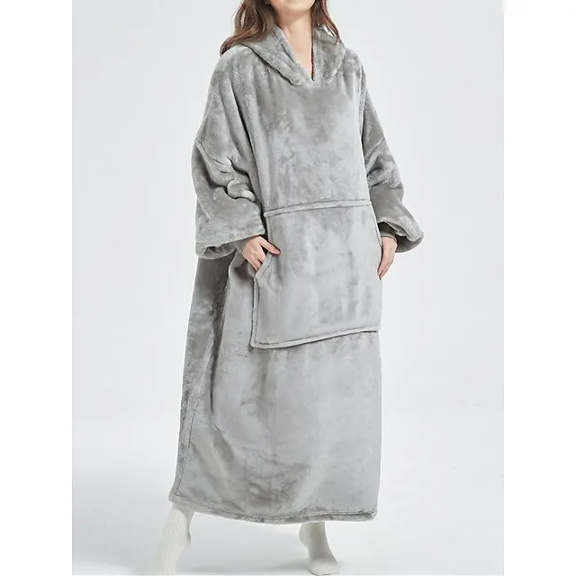 Women's Fleece Hoodie Blanket Pure Color Plush Casual Comfort Home Daily Bed Flannel Warm Hoodie Long Sleeve Pocket Fall Winter Light Pink Lake blue b9e40c750885b6525b1e5ba1395e5a5a