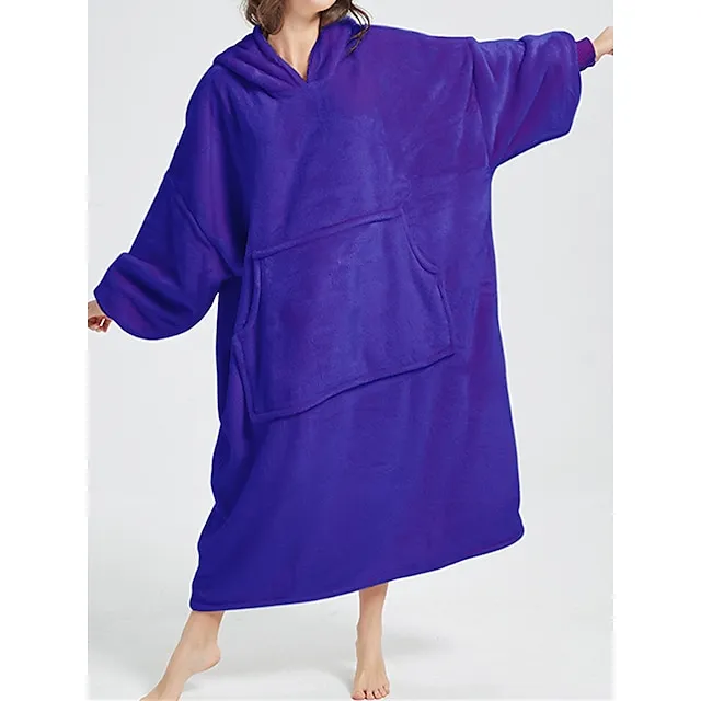 Women’s Fleece Hoodie Blanket Pure Color Plush Casual Comfort Home Daily Bed Flannel Warm Hoodie Long Sleeve Pocket Fall Winter Light Pink Lake blue d2986a13a4e48a87c6c2fc77a307a344