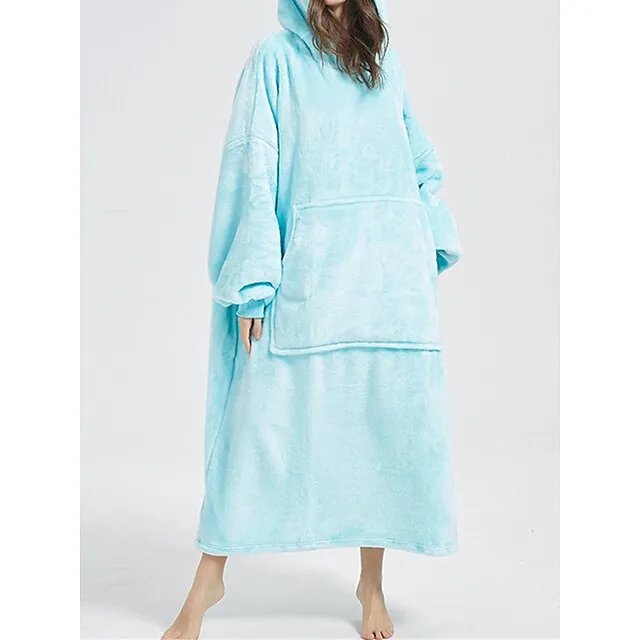 Women’s Fleece Hoodie Blanket Pure Color Plush Casual Comfort Home Daily Bed Flannel Warm Hoodie Long Sleeve Pocket Fall Winter Light Pink Lake blue d4854dfe0f8adc68f89142d50a49f327