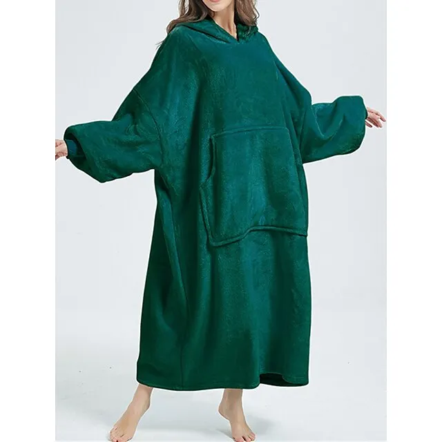 Women’s Fleece Hoodie Blanket Pure Color Plush Casual Comfort Home Daily Bed Flannel Warm Hoodie Long Sleeve Pocket Fall Winter Light Pink Lake blue d8db542bb2a98d75e6fc8226129b4989