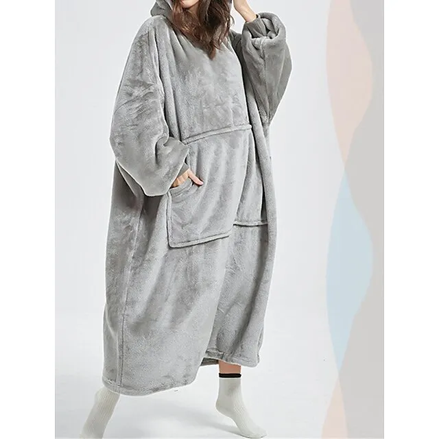 Women’s Fleece Hoodie Blanket Pure Color Plush Casual Comfort Home Daily Bed Flannel Warm Hoodie Long Sleeve Pocket Fall Winter Light Pink Lake blue e1d00917742acb64449c856cbb438ac5