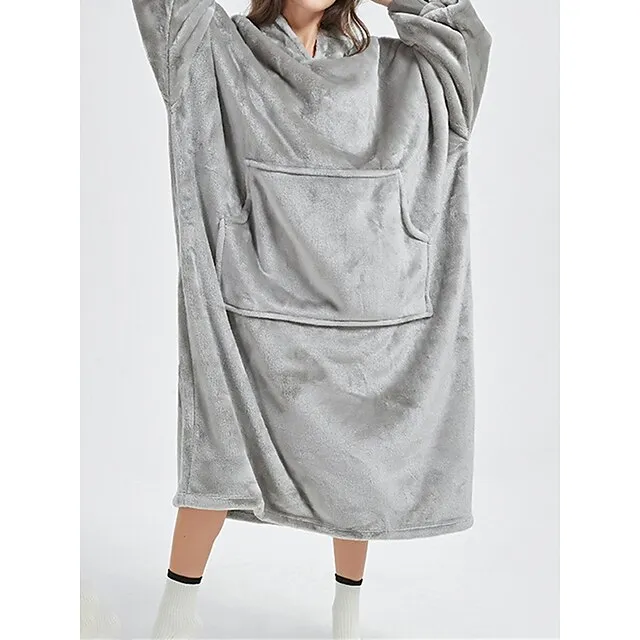Women’s Fleece Hoodie Blanket Pure Color Plush Casual Comfort Home Daily Bed Flannel Warm Hoodie Long Sleeve Pocket Fall Winter Light Pink Lake blue e3cbc7fba4b96d6304a9140930294d95