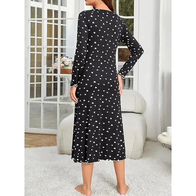 Women’s Pajamas Nightgown Nightshirt Dress Dot Simple Casual Comfort Home Daily Bed Polyester Breathable V Wire Long Sleeve Fall Winter Black 13abbbc195a9f0e73d95ee2829d6b11b