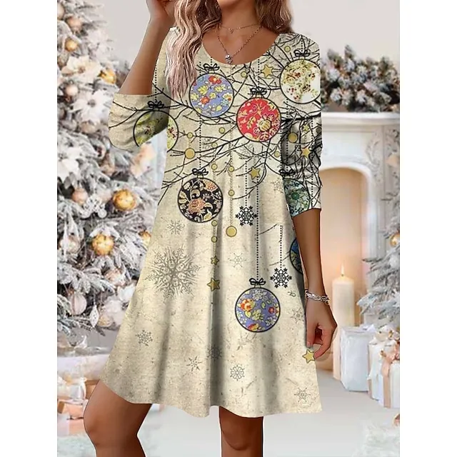 Women’s Winter Dress T Shirt Dress Tee Dress Cat Santa Claus Print Crew Neck Mini Dress Fashion Streetwear Daily Vacation Long Sleeve Loose Fit Black Yellow Red Fall Winter S M L XL XXL 674a760135c16afa7743eaad4f95c085