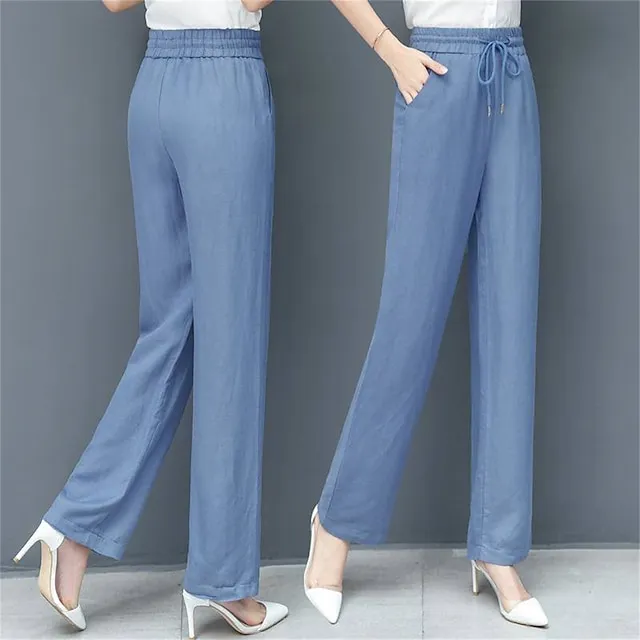 Women’s Wide Leg Pants Trousers Solid Colored Pocket Full Length Micro-elastic High Waist Fashion Streetwear Outdoor Street Black Blue S M Winter Autumn / Fall 0567144601c12c0378861feaf0dcd89d