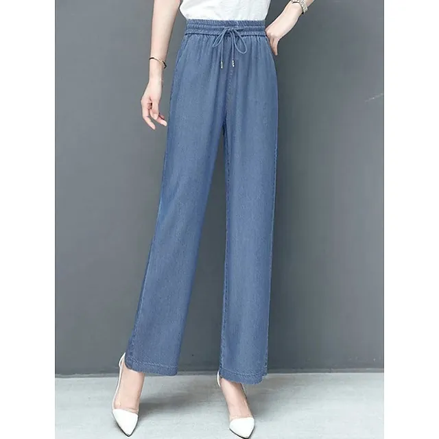 Women’s Wide Leg Pants Trousers Solid Colored Pocket Full Length Micro-elastic High Waist Fashion Streetwear Outdoor Street Black Blue S M Winter Autumn / Fall 203a80504c48898007f6f628da340fdb