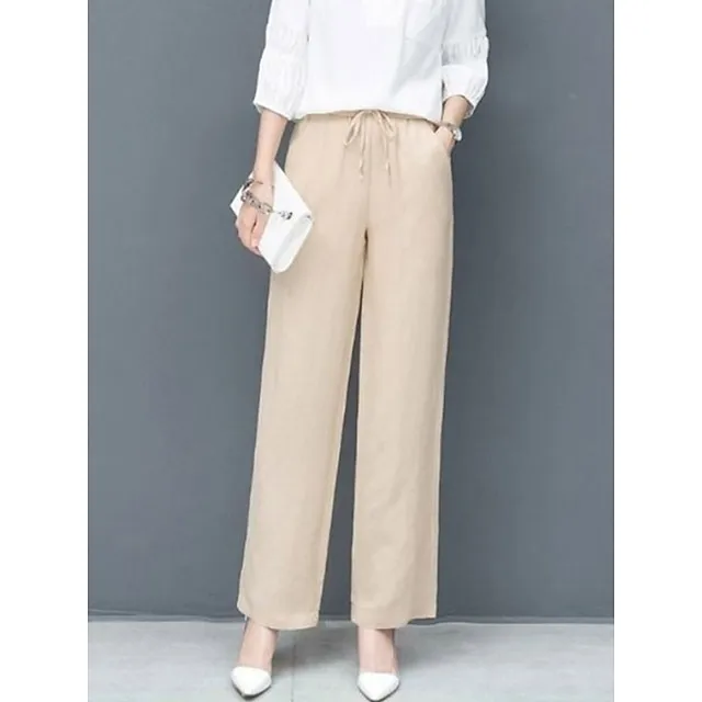 Women’s Wide Leg Pants Trousers Solid Colored Pocket Full Length Micro-elastic High Waist Fashion Streetwear Outdoor Street Black Blue S M Winter Autumn / Fall 25fe98e02d750d74f7520f44285caa38