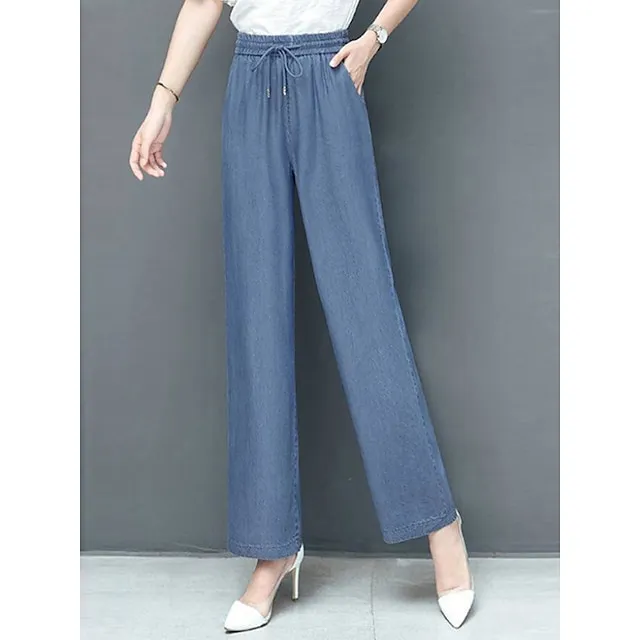 Women’s Wide Leg Pants Trousers Solid Colored Pocket Full Length Micro-elastic High Waist Fashion Streetwear Outdoor Street Black Blue S M Winter Autumn / Fall 2e643a76f0bdada147290e040194469b