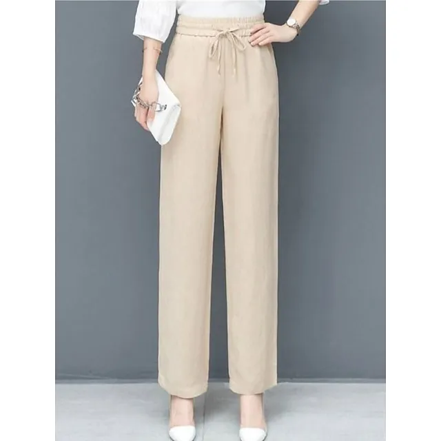 Women’s Wide Leg Pants Trousers Solid Colored Pocket Full Length Micro-elastic High Waist Fashion Streetwear Outdoor Street Black Blue S M Winter Autumn / Fall 504392192b3f06da0c95061041112ffb
