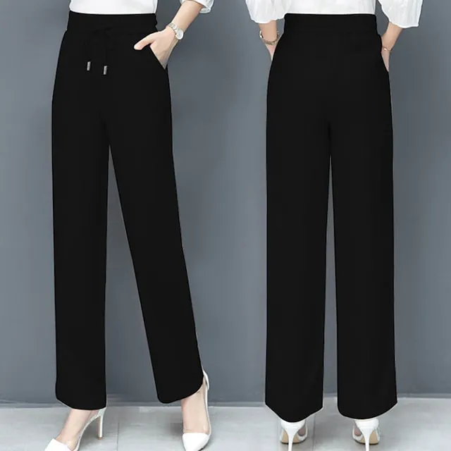 Women's Wide Leg Pants Trousers Solid Colored Pocket Full Length Micro-elastic High Waist Fashion Streetwear Outdoor Street Black Blue S M Winter Autumn / Fall f7cede429b162fa2282c81ed60721a3b