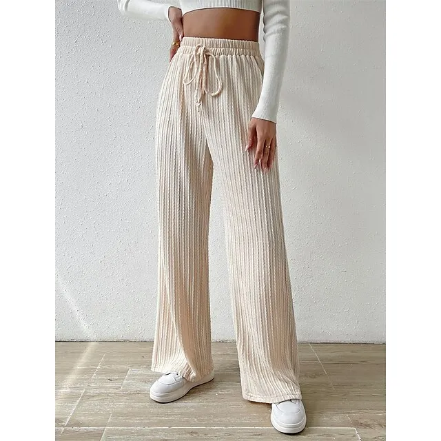 Women’s Wide Leg Linen Pants Pants Trousers Linen Plain Full Length Micro-elastic High Waist Fashion Streetwear Street Daily Apricot S M Fall Winter 1f6cd10186544f9b9e81392359bcc687