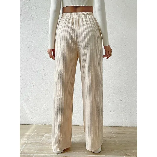 Women’s Wide Leg Linen Pants Pants Trousers Linen Plain Full Length Micro-elastic High Waist Fashion Streetwear Street Daily Apricot S M Fall Winter a05ea809f829dc7dc3d6985e98d3f34b