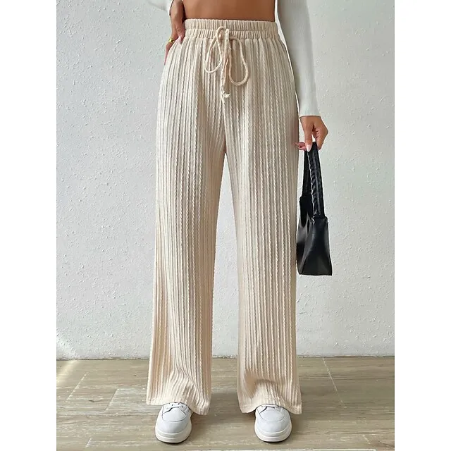 Women's Wide Leg Linen Pants Pants Trousers Linen Plain Full Length Micro-elastic High Waist Fashion Streetwear Street Daily Apricot S M Fall Winter b43629ed426354406181523355fa6d2c