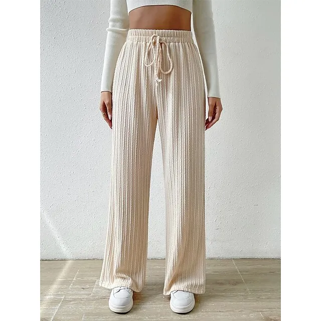 Women’s Wide Leg Linen Pants Pants Trousers Linen Plain Full Length Micro-elastic High Waist Fashion Streetwear Street Daily Apricot S M Fall Winter b94396480cca8afb15c07373a7a3ec9b