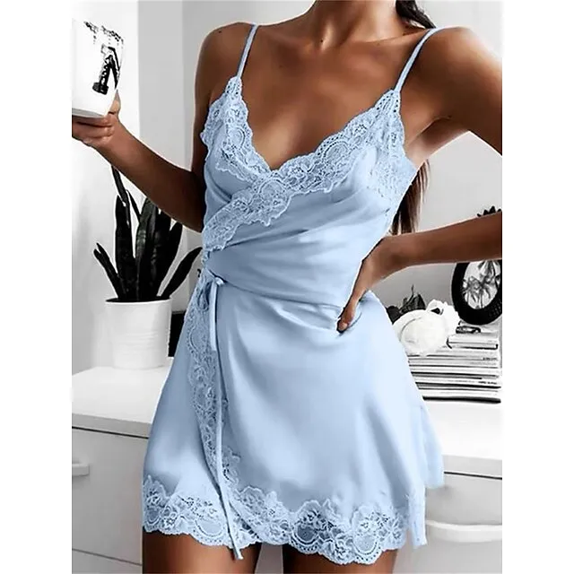 Women's Chemises & Negligees Pure Color Lovers Hot Comfort Bed Valentine's Day Beach Satin Breathable Straps Sleeveless Backless Summer Spring Black Pink acff875d4f11ef546bee75da4845c0cc