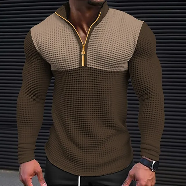 Men’s T shirt Tee Waffle Shirt Tee Top Long Sleeve Shirt Color Block V Neck Street Vacation Long Sleeve Patchwork Clothing Apparel Fashion Designer Basic 283b7581050da7a1a45371f9059ba4c5