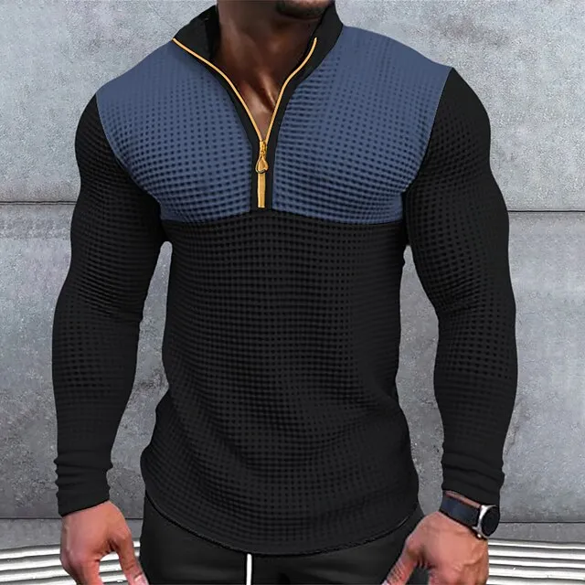 Men’s T shirt Tee Waffle Shirt Tee Top Long Sleeve Shirt Color Block V Neck Street Vacation Long Sleeve Patchwork Clothing Apparel Fashion Designer Basic 74302d23bb8d7a97eb7c8da9464c5c2d