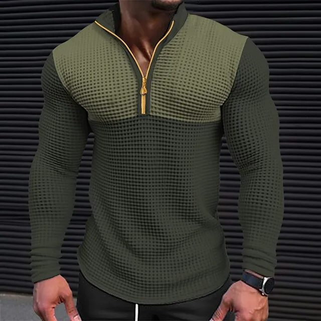 Men's T shirt Tee Waffle Shirt Tee Top Long Sleeve Shirt Color Block V Neck Street Vacation Long Sleeve Patchwork Clothing Apparel Fashion Designer Basic 7b0337f0d6c04f1526b1fca27b749592