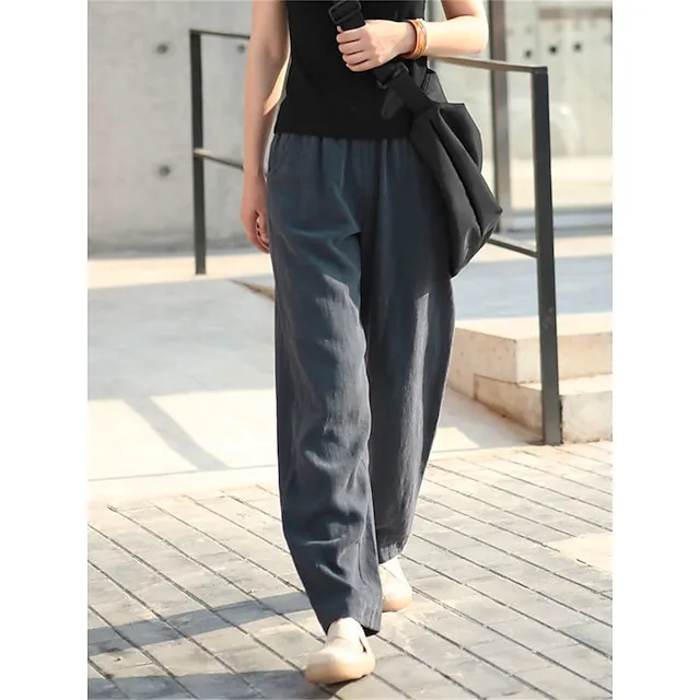 Women's Chinos Pants Trousers Plain Full Length Micro-elastic High Waist Active Streetwear Outdoor Street Black Dark Navy M L Fall Winter eb1cd1413a646e2381db26fa555f901c