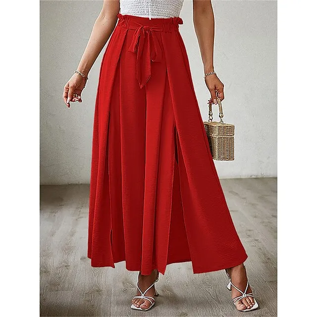 Women’s Wide Leg Pants Trousers Plain Pleated Full Length Micro-elastic High Waist Fashion Streetwear Street Daily rice white Robin’s Egg Blue S M Fall Winter 0107ff11724dfb10e3787053ffdd079e