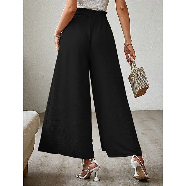 Women’s Wide Leg Pants Trousers Plain Pleated Full Length Micro-elastic High Waist Fashion Streetwear Street Daily rice white Robin’s Egg Blue S M Fall Winter 0229090a99765eaaf6bc3522b2ef3420
