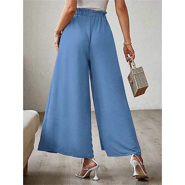 Women’s Wide Leg Pants Trousers Plain Pleated Full Length Micro-elastic High Waist Fashion Streetwear Street Daily rice white Robin’s Egg Blue S M Fall Winter 6858c94444fbbeb9b56c98f975fc56ee