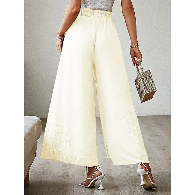 Women’s Wide Leg Pants Trousers Plain Pleated Full Length Micro-elastic High Waist Fashion Streetwear Street Daily rice white Robin’s Egg Blue S M Fall Winter 6dd9e52a9be97d6d17ab6c3dcaad57da