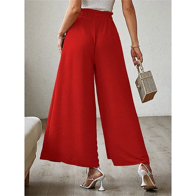 Women's Wide Leg Pants Trousers Plain Pleated Full Length Micro-elastic High Waist Fashion Streetwear Street Daily rice white Robin's Egg Blue S M Fall Winter aff84e7bbc1cc664a187f60779b0e3f0
