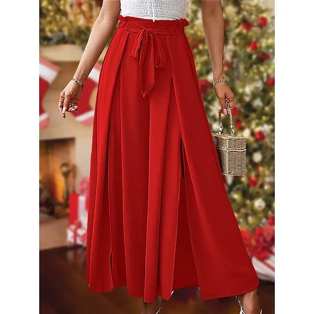 Women’s Wide Leg Pants Trousers Plain Pleated Full Length Micro-elastic High Waist Fashion Streetwear Street Daily rice white Robin’s Egg Blue S M Fall Winter d03eaf01e084e6e15eeb16a758baf41e