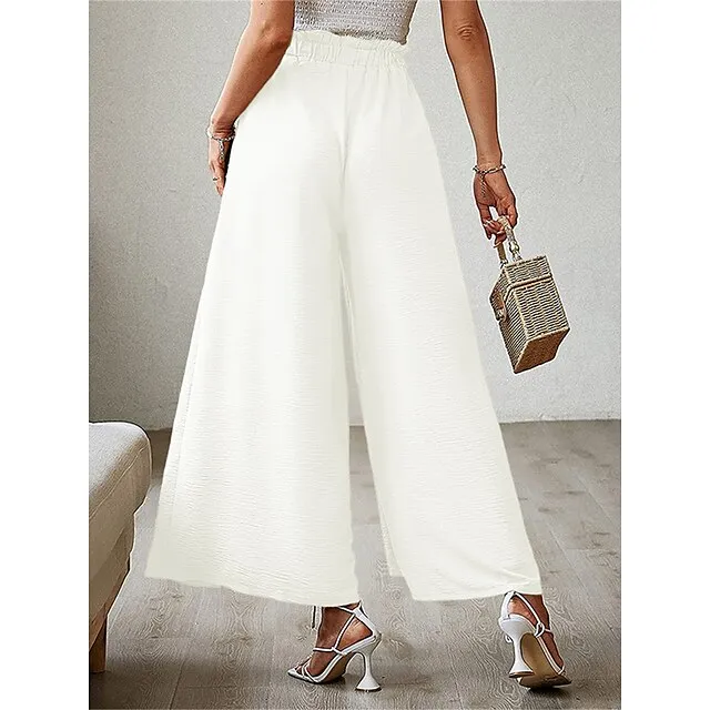Women’s Wide Leg Pants Trousers Plain Pleated Full Length Micro-elastic High Waist Fashion Streetwear Street Daily rice white Robin’s Egg Blue S M Fall Winter d397dd619a193922e42be074cb680dfe
