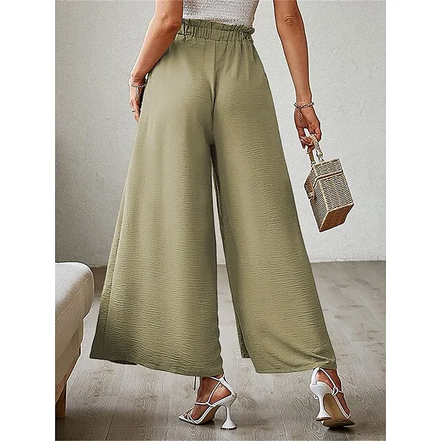 Women’s Wide Leg Pants Trousers Plain Pleated Full Length Micro-elastic High Waist Fashion Streetwear Street Daily rice white Robin’s Egg Blue S M Fall Winter d45e9c43df2d0bd91740b98901a9fd20
